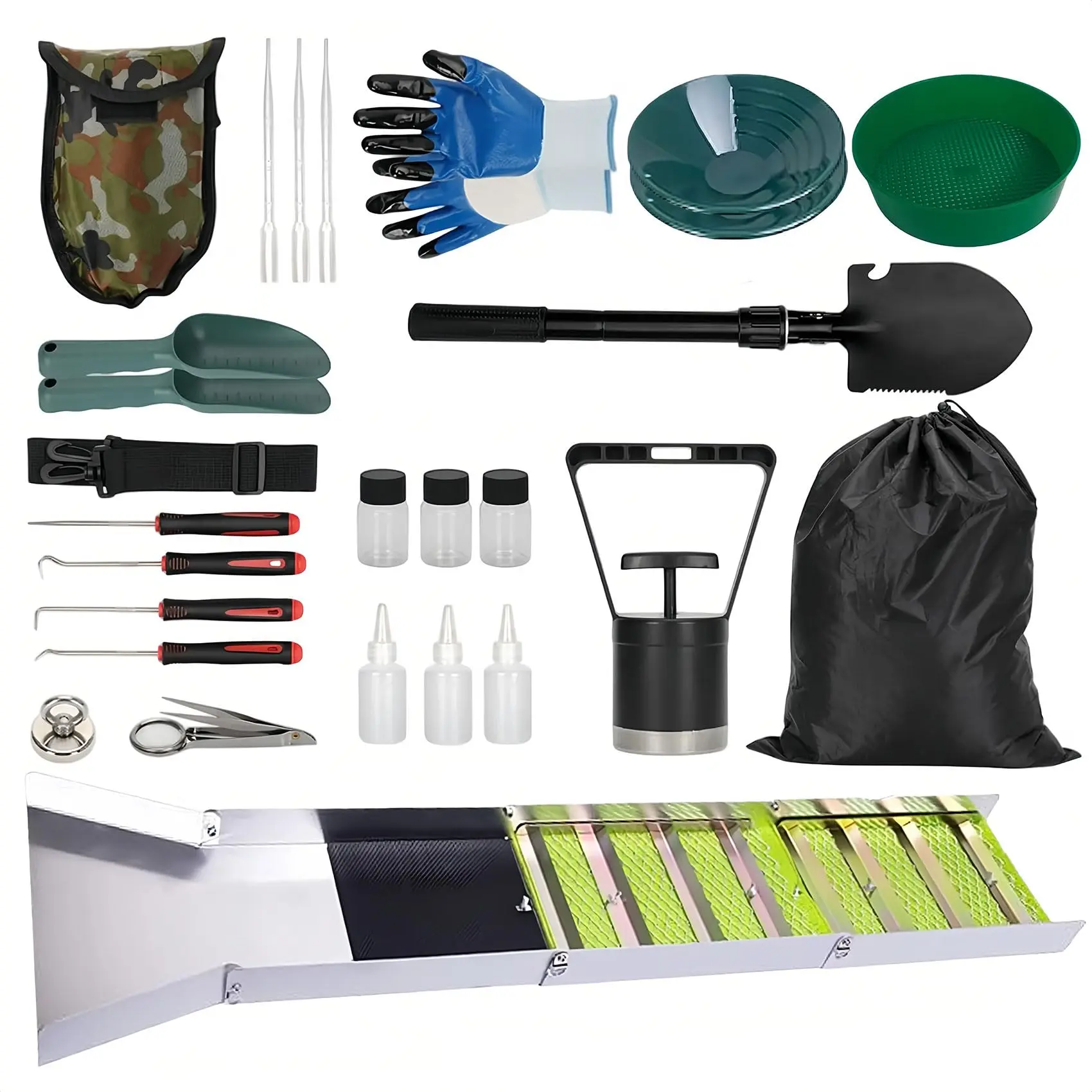 1 Set Gold Panning Kit 50in Folding Gold Sluice Box Aluminum Alloy for Rivers Streams Exploration