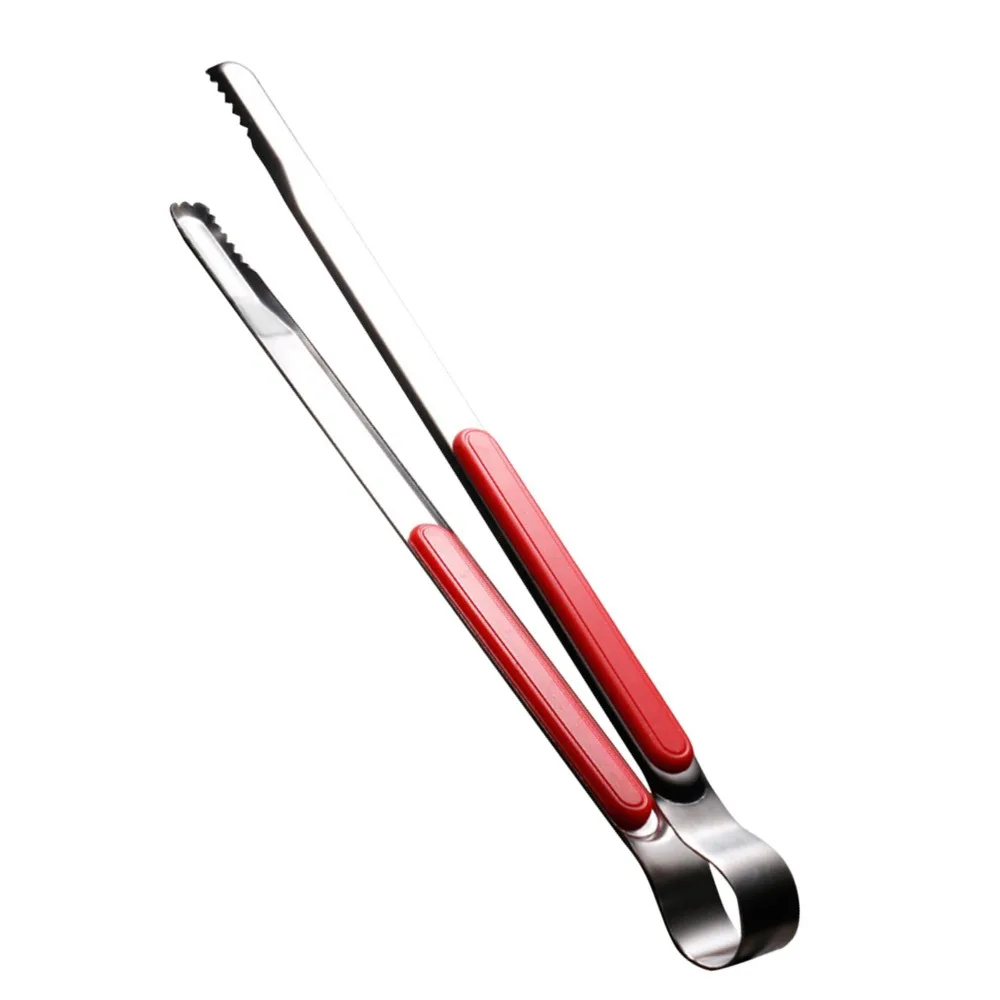 Comfortable Serrated Tips BBQ Tongs Raised Grip Stainless Steel Kitchen Tongs Black Red Long Tong Grill Tongs Barbecue Grilling