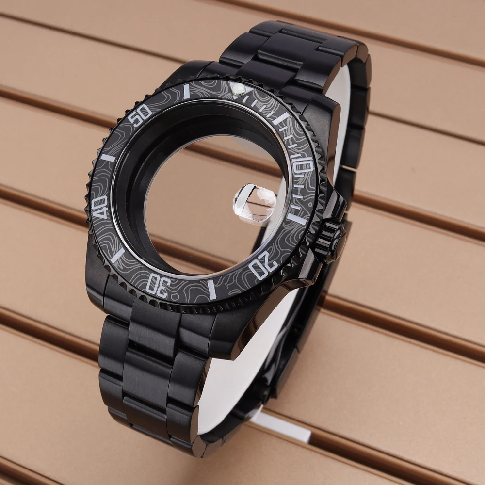 40mm NH35 Men's Black Watch Case with Sapphire Crystal 120 Click Compatible with NH35 NH36 NH34 NH38 4R Movements Mod Watch Case