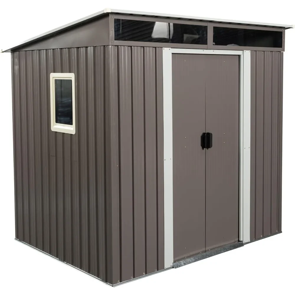 Lawn Storage Shed Outdoor Sheds Patio Waterproof Metal Garden Sheds With Lockable Door Trash Cans(Gray) Backyard Warehouse House