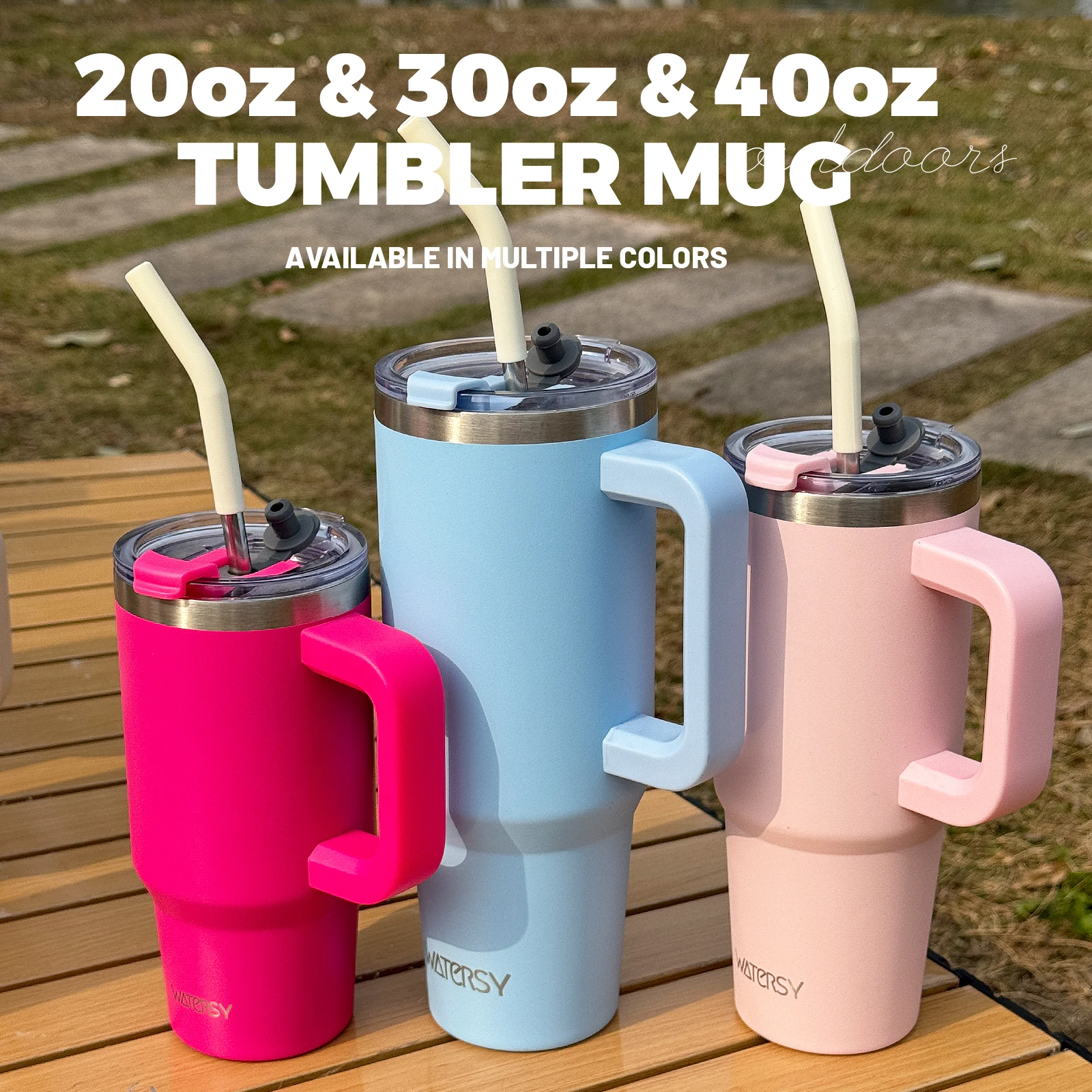 WATERSY 20/30/40oz Edelstahl-Becher mit Strohhalm, Großvolumiger Vakuum-Isolierbecher Thermischer Kaffeebecher Neujahrsgeschenk-Tasse
