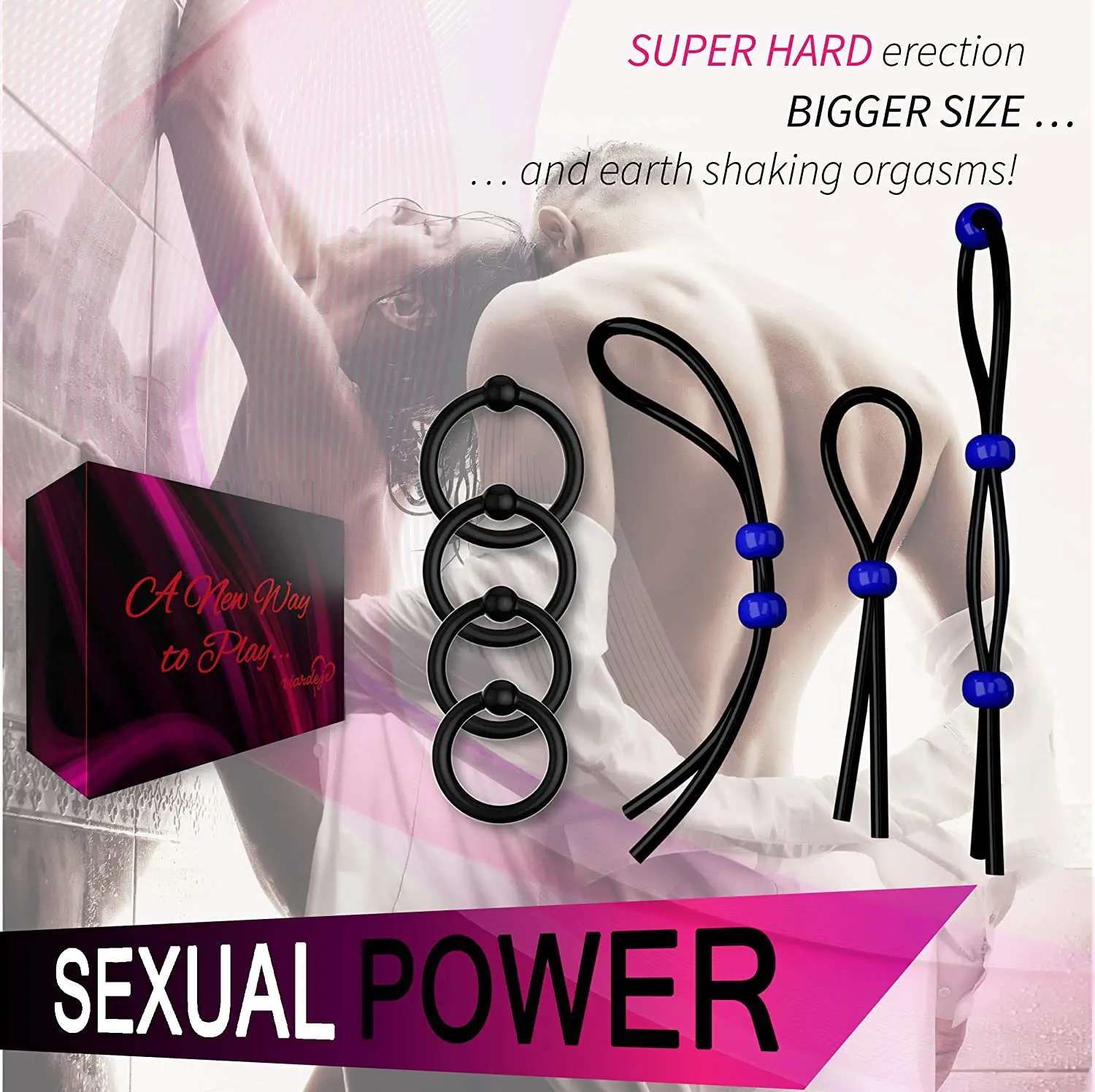 Anillo de silicona ajustable para hombre, cuerda para el pene, retardante de eyaculación, escroto, herramienta sexual duradera, color negro