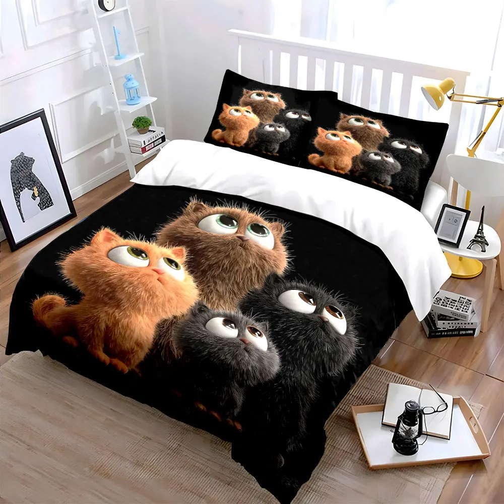 Four adorable kittens looking upward Printed Duvet Cover Set1 Duvet Cover+2 PillowcaseMulti Size Bedroom Bedding Decor