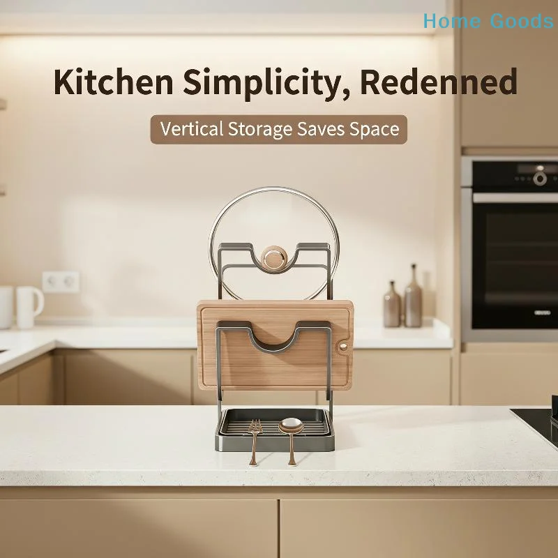 preferredPot Lid Storage Rack Modern Black Finish Kitchen Counter Organizer Match Kitchen Decor for Countertop Cabinet Use