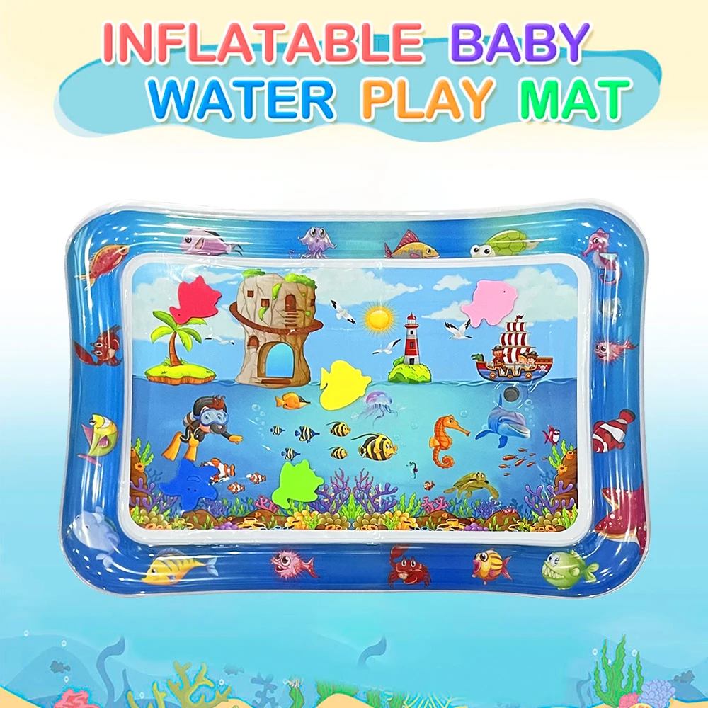 Tapis d'eau gonflable sur le thème de l'océan de dessin animé pour les tout-petits-tapis de jeu sensoriel en PVC épais, jouet éducatif pour bébé, cadeau parfait pour enfants