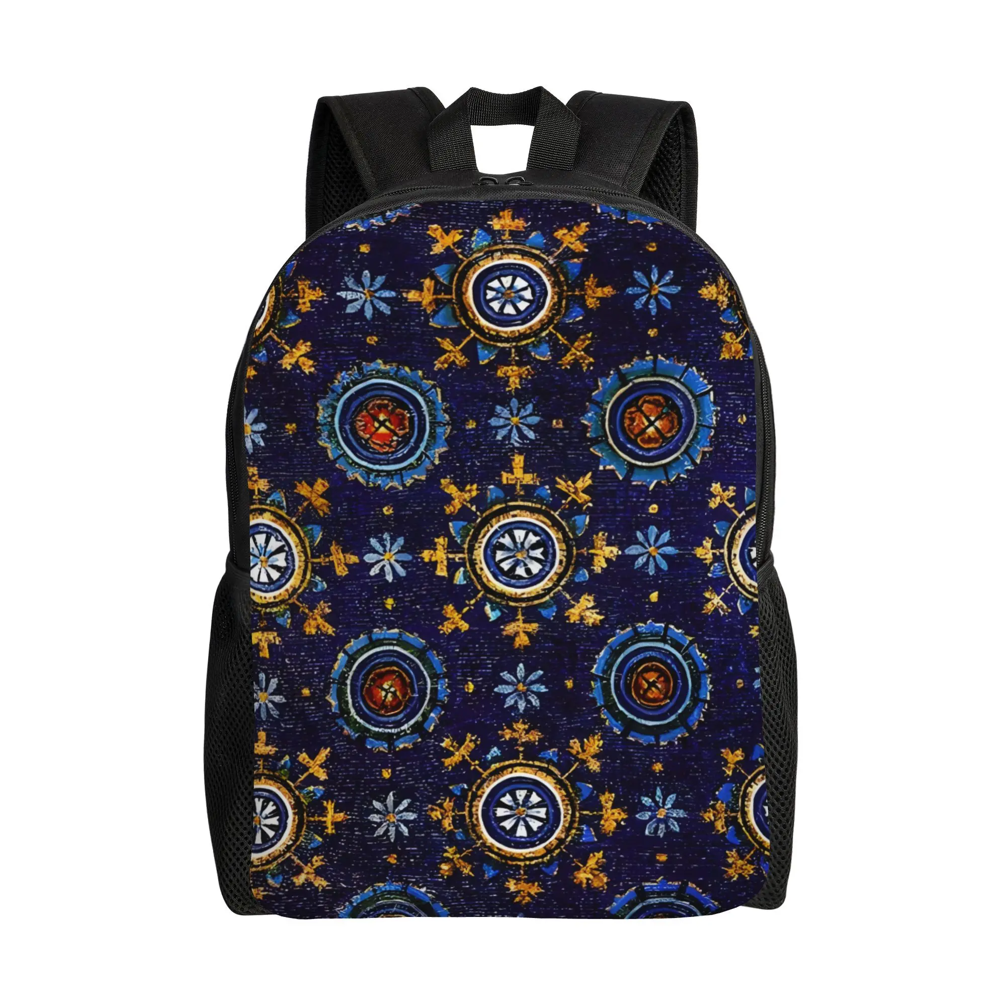 Retro Blue Ceramic Tile Floral Print Casual Backpack Student Boys Girls BookBag School Bag Computer Shoulder Bags