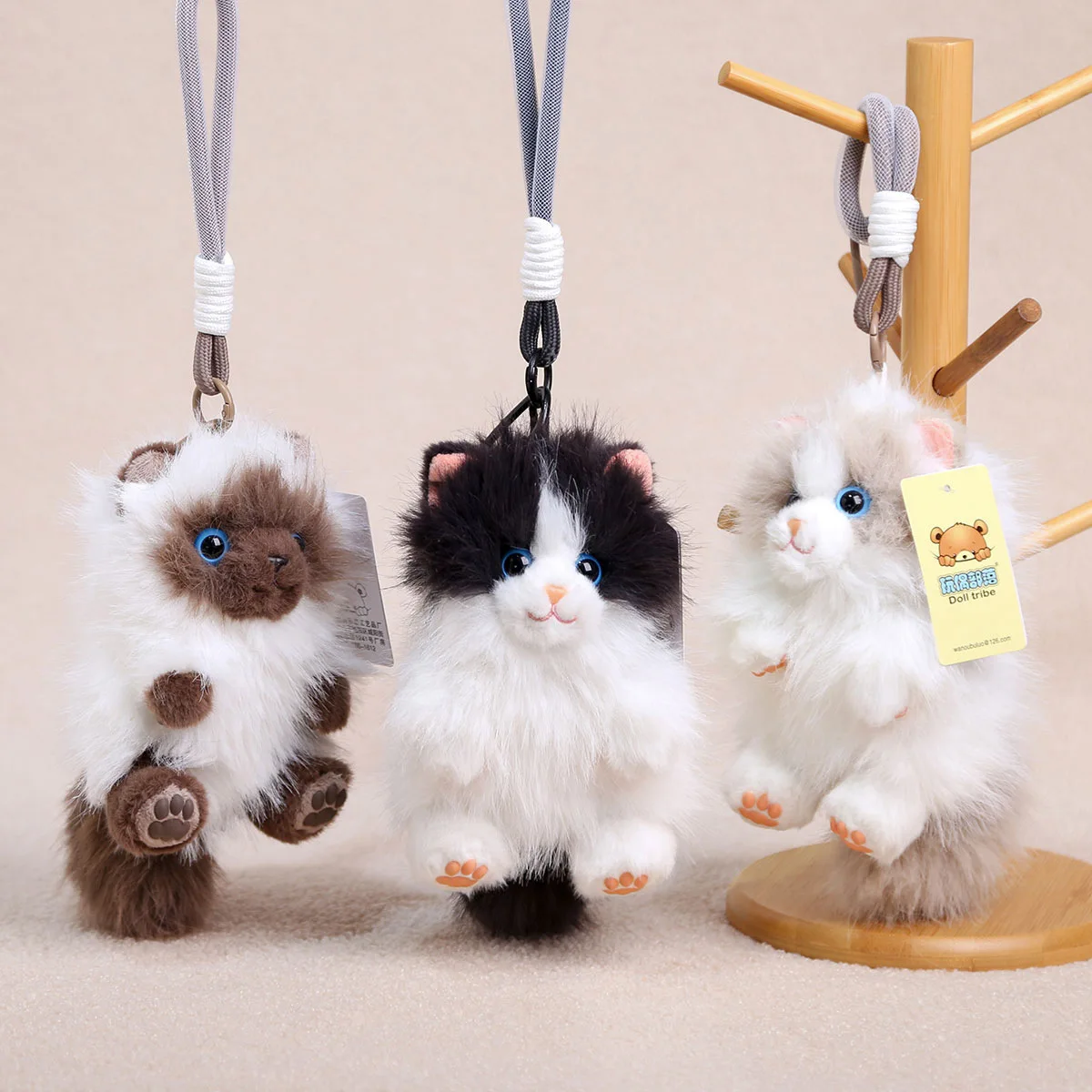 Cotton Puppy Cat Plush Backpack Charm Simulation Cat Cute Long Hair Cat Keyring Cartoon Kawaii Plush Pendant Hanging Ornaments