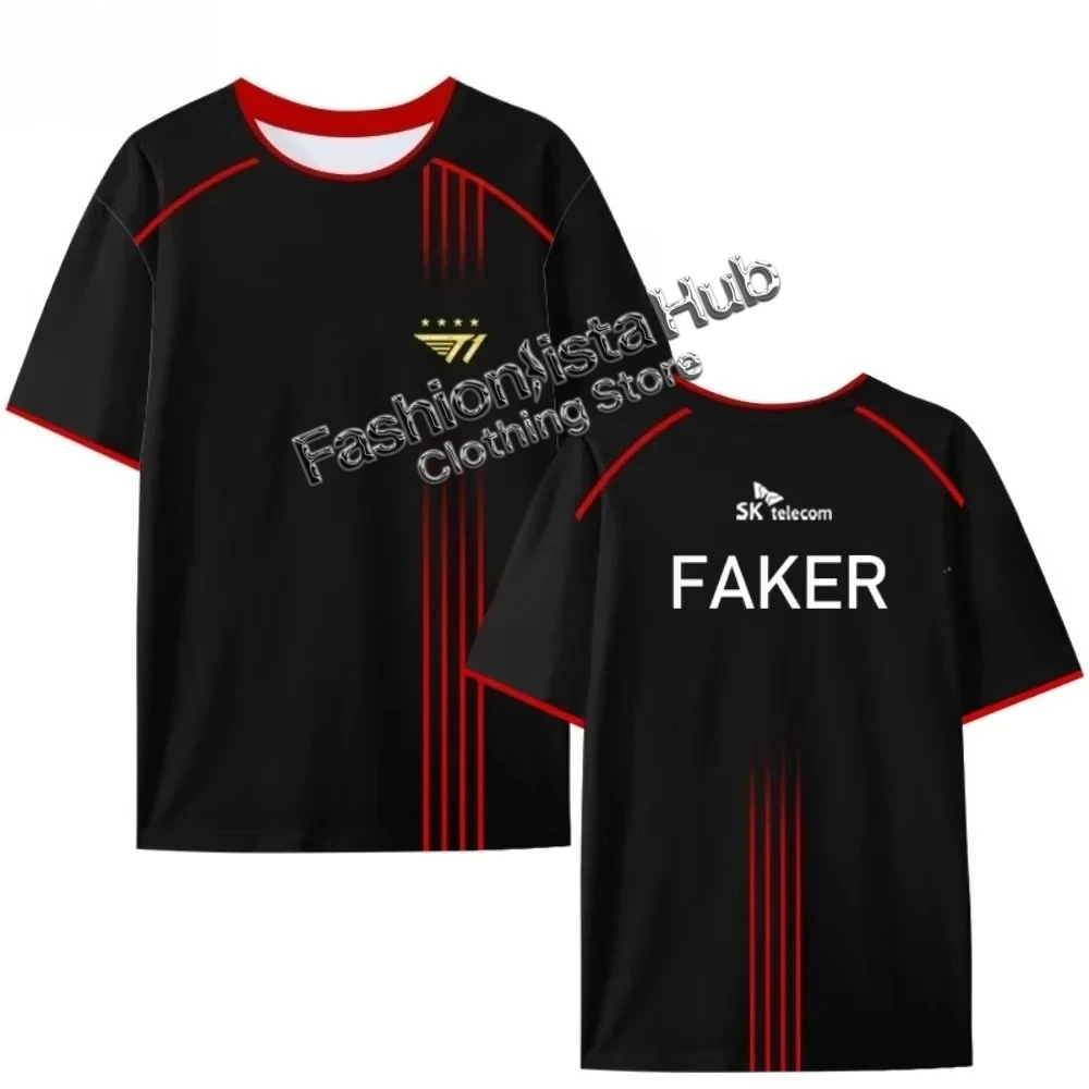 

T1 Team Uniform S14 Finals Faker Competition Uniform Модная футболка с короткими рукавами и 3D принтом, мужская футболка с круглым вырезом