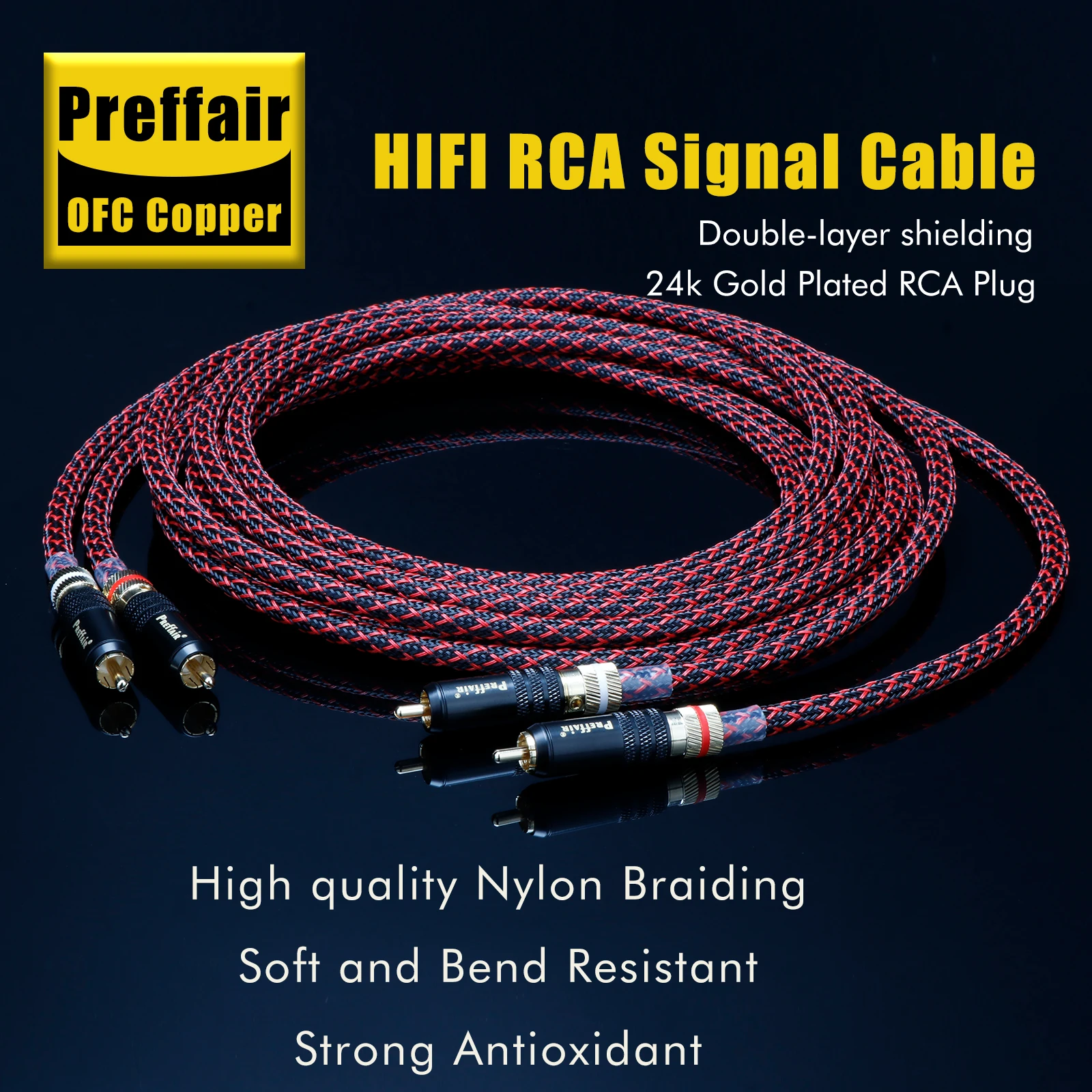 

Preffair OFC Coppe RCA Audio Interconnct Cable Hifi Audio Hi-end RCA male to RCA female Cable With Gold Plated Connector Plug