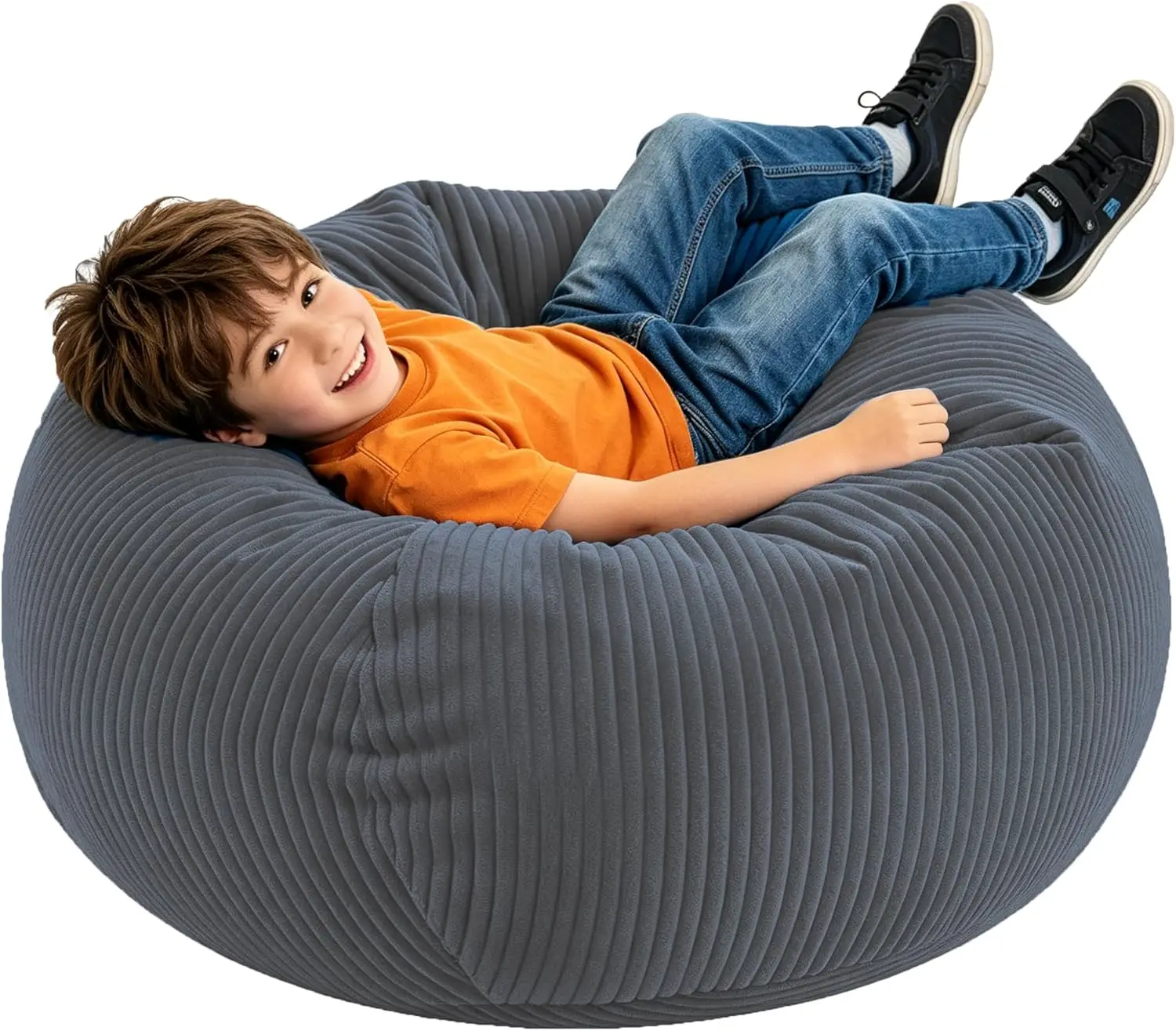 Bean Bag Chair for Kids with Memory Foam Filling, Soft Corduroy Fabric for Living Room Bedroom College Dorm Reading, Dark Gray