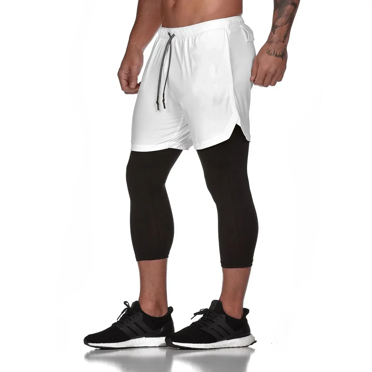 2024New mesh sports shorts men\'s sports running fitness double-layer quick dry breathable fifth pants Sports training pants