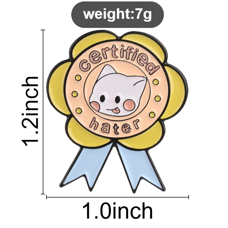 Certified Hater Cat Ribbon Enamel Pin, Sarcastic Award Brooch With Cute White Kitten For Meme Lovers And Everyday Casual Style