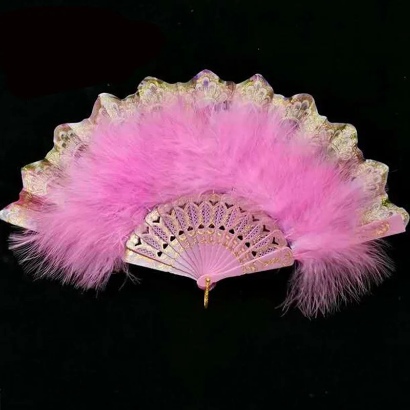 Classical Feather Fan Cheongsam Catwalk White Feather Retro Girl Lolita Fan Peacock Folding Fan Decoration Crafts Birthday Gift