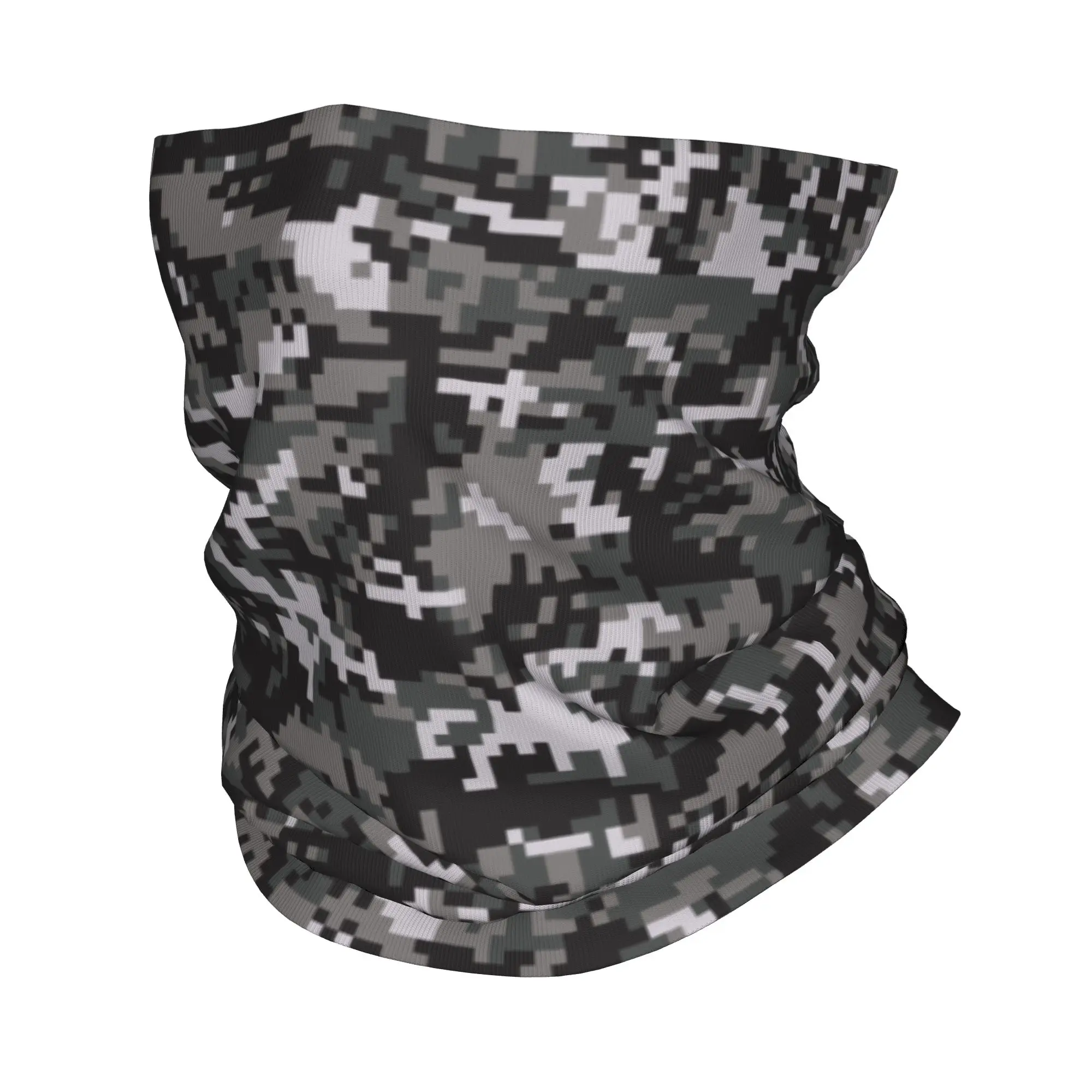 Black and Gray Digital Military Camouflage Winter Headband Neck Warmer Hiking Hunting Tube Scarf Army Camo Face Bandana Gaiter