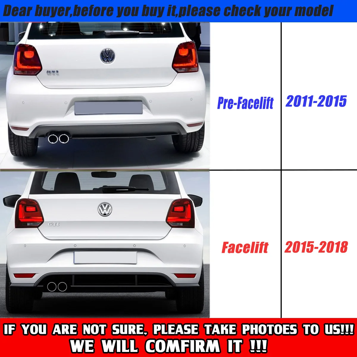 For VW Polo MK5 GTI 6R 6C Two/Four Door Facelift 2010-2018 Car Rear Bumper Diffuser Spoiler Splitter Body Kit Tuning Black New