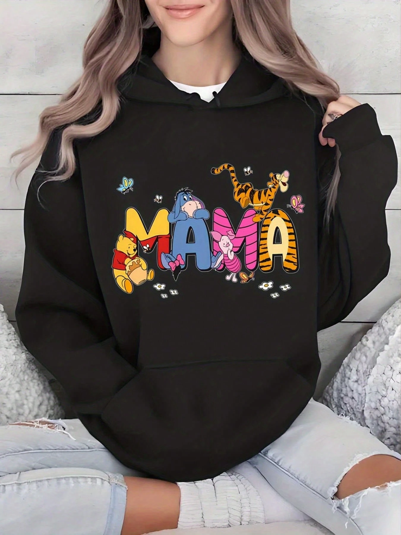 

Женская толстовка с капюшоном Disney Winnie The Pooh Mama, осенне-зимняя флисовая толстовка с капюшоном, уличная одежда унисекс, свободная повседневная одежда большого размера