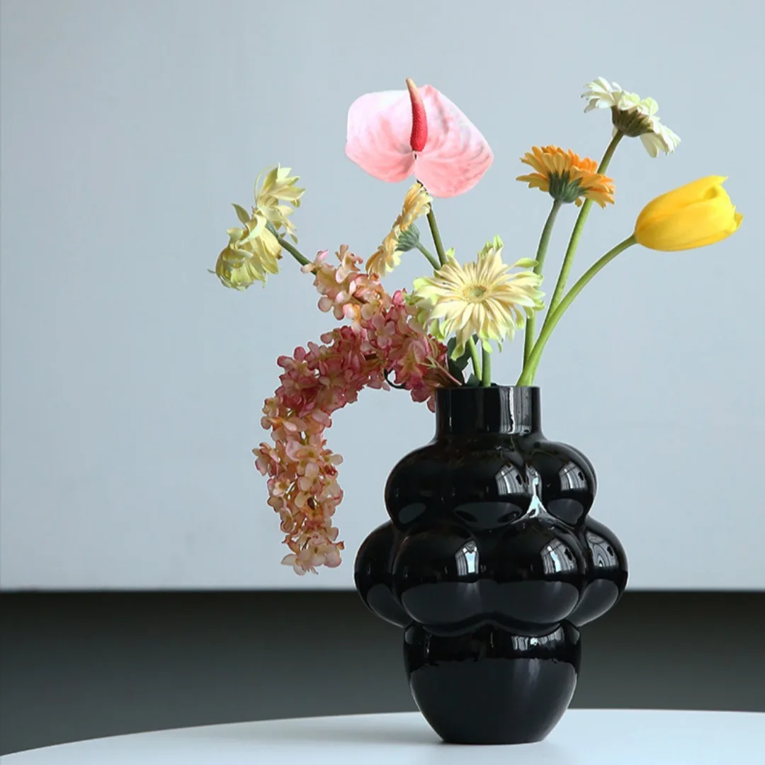 High-grade cold black grape hydroponic glass flower ware soft decoration home light luxury living room vase decoration