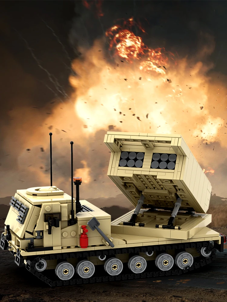 US Army M270 MLRS Armored Vehicle Building Block Military Theme Off-Road Model Missile Car DIY Brick Toy Birthday Gift Kid Adult