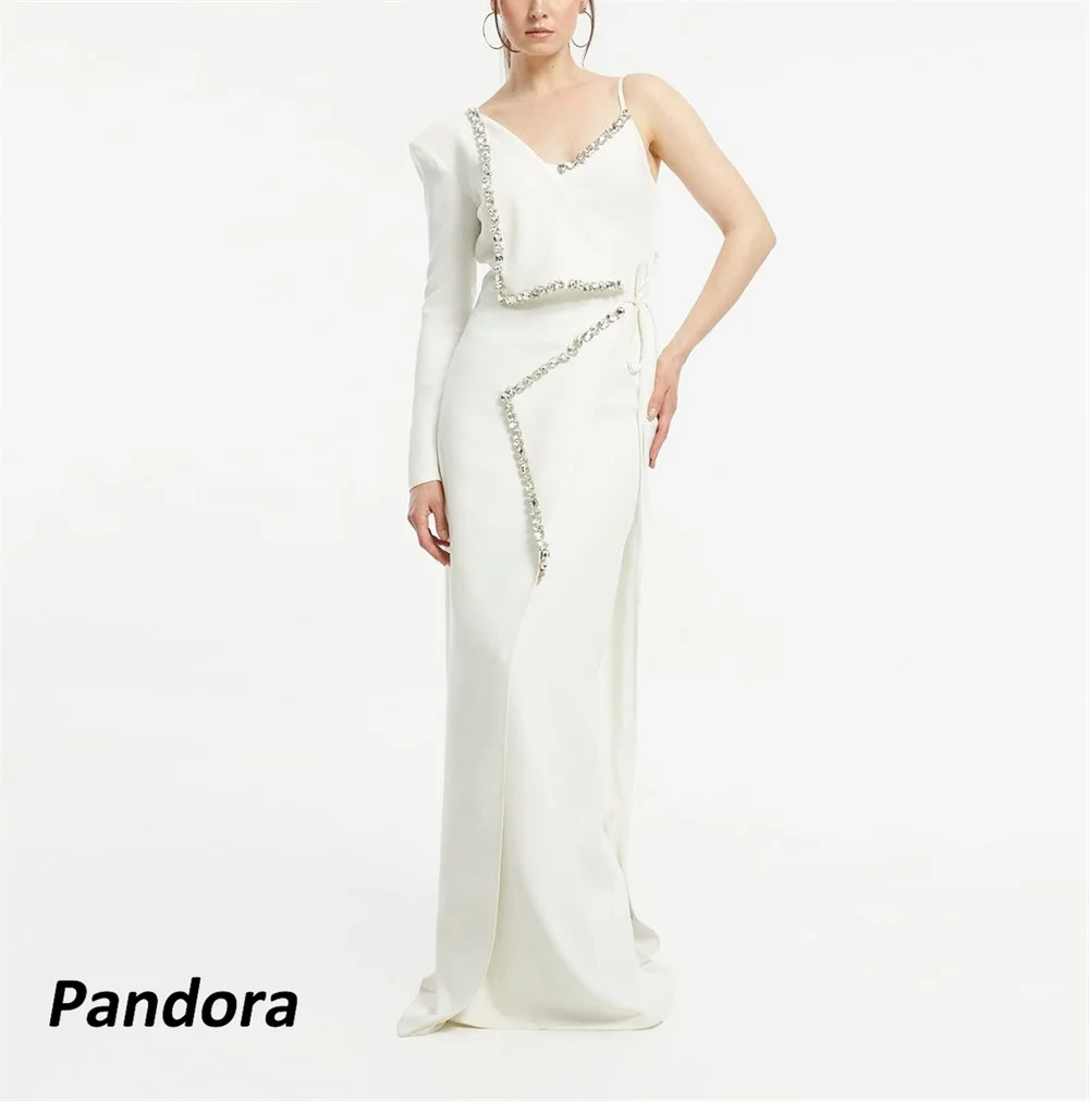 

Pandora V Neck Evening Gown Crystal Pleated Mermaid with High Slit Women's wedding Banquet Party Dress