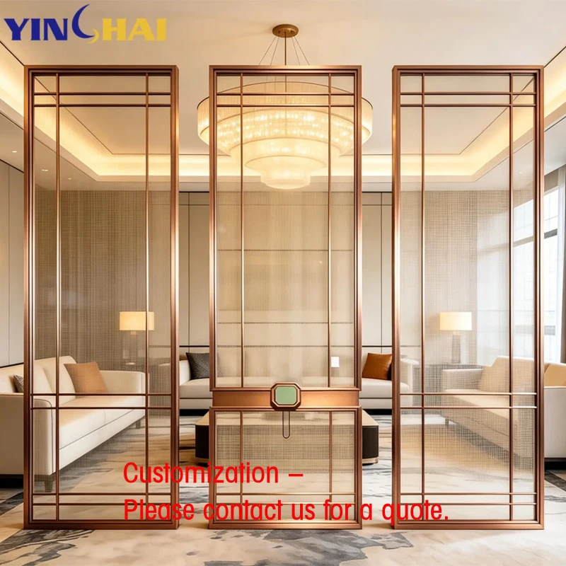 custom.Factory Quality Gold Stainless Steel Room Divider Glass Block Partition Living Room Hallway