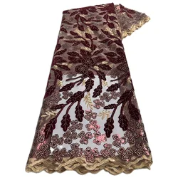 2025 New African Velvet Lace Fabric 5 Yards High Quality Wedding Dress Luxury Sequins Embroidery Nigerian Lace Fabric