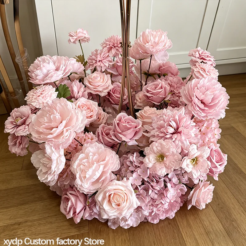 Weiße Kunstblumen Luxus Hochzeitsdekoration Sofa-Läufer Blumenreihe Event-Tischläufer Kranz Hortensie Rose Seiden-Blumenball – Detail 2