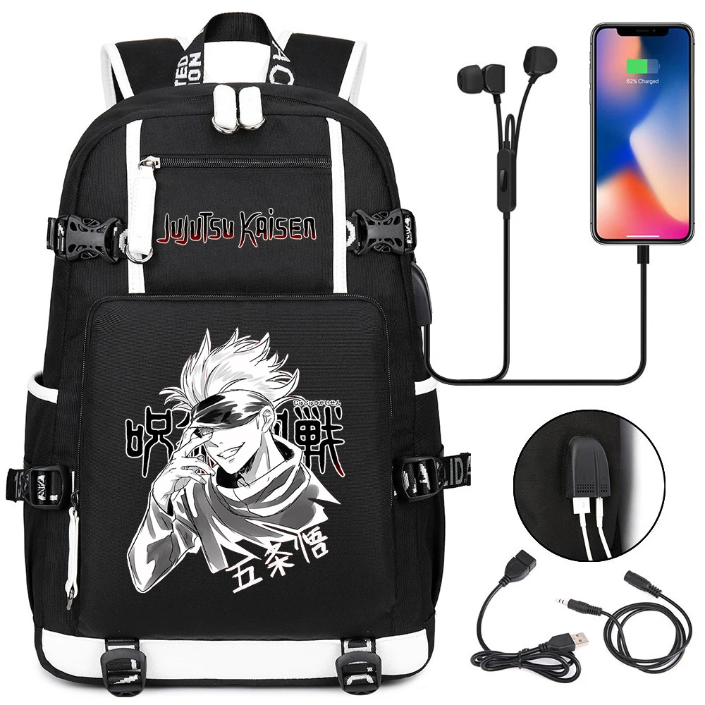 Mochila de Anime Jujutsu Kaisen, Mochila escolar para adolescentes, bolsa de carga USB multifunción, Mochila de viaje para ordenador portátil para hombres y mujeres, Mochila