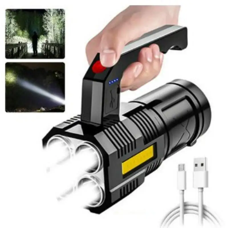 Super Bright High Power LED Flashlight Flying Light Quad Core Powerful Flashlight USB Rechargeable LED Flashlight Camping