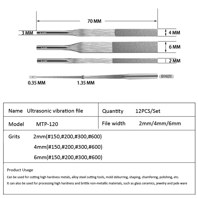 12PCS/SET BEST Diamond Tapered Hand File set MTP-120 Alloy Diamond machine file reciprocating mechanical file for mold polishing