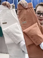 Pantalones Harun de lino y algodón para mujer, pantalón informal, holgado, de cintura alta, versátil, fino, de nueve puntos, para verano, 2023