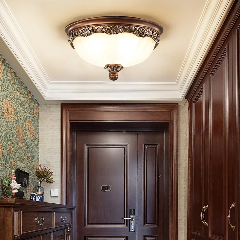 American Style Ceiling Lamp Bedroom Room Balcony Aisle Corridor Lamp European Retro Entrance Porch Round Resin Ceiling Lamp