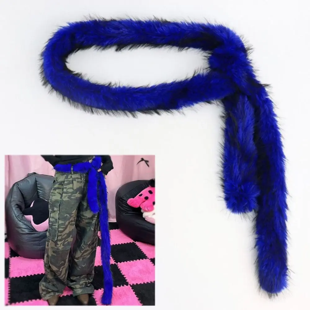 Harajuku Super Soft Punk Fur Belt Fluffy Warm Waist Chain Y2K Waistband Jeans Pants Decor