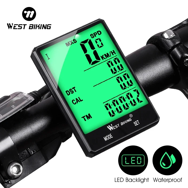 WEST BIKING Cycling Speedometer Digital Large Screen Waterproof LCD Backlight Wireless and Wired Bike Odometer Bicycle Computer