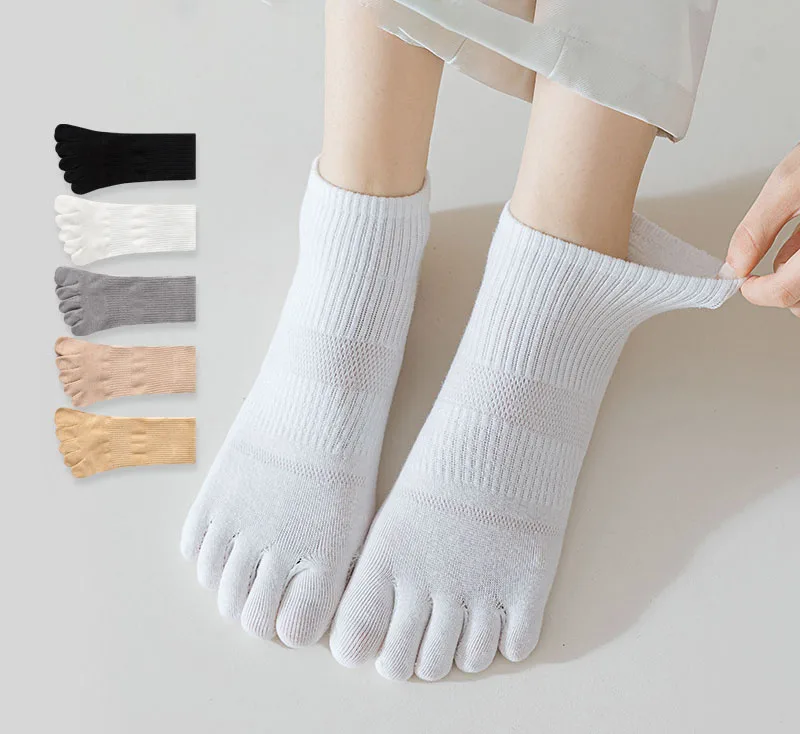 Calcetines tobilleros de malla para mujer, medias cortas de cinco dedos, absorbentes del sudor, con punta dividida, Color sólido, primavera y verano