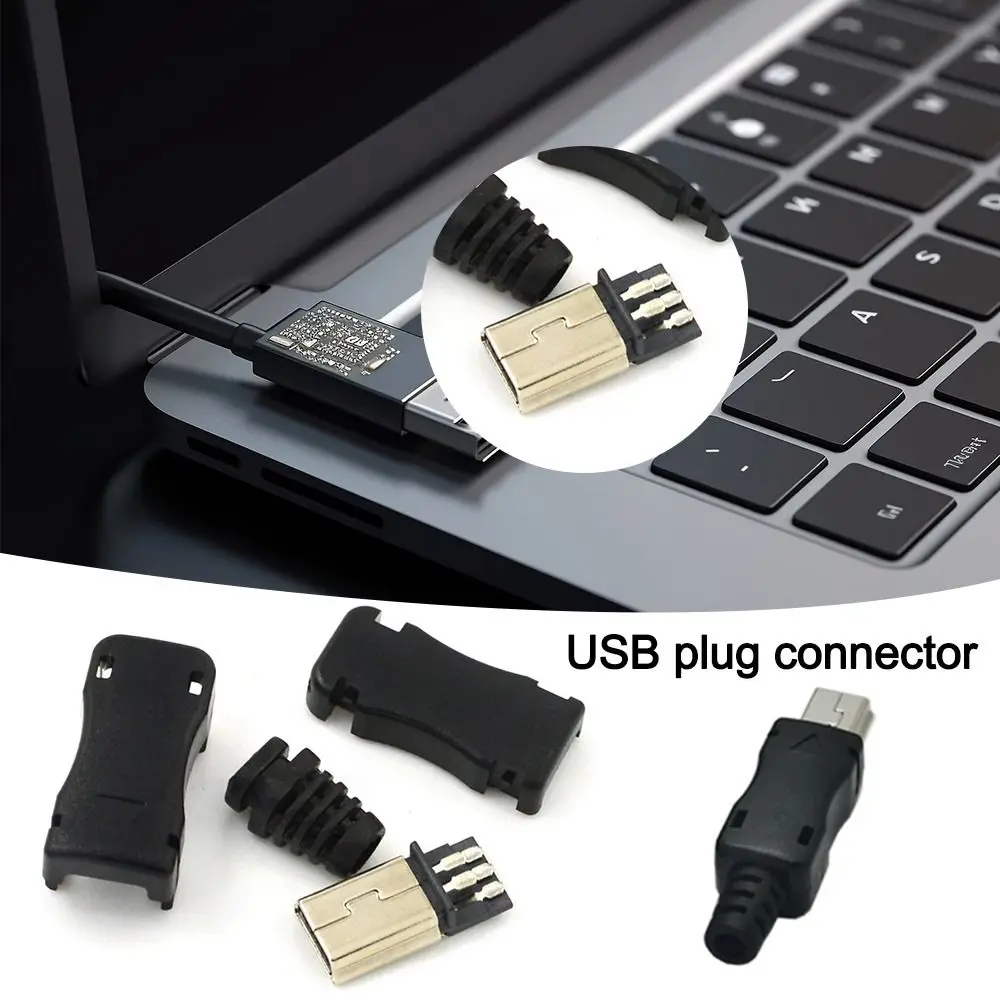 5Pin Mini USB Male Connector 4 In 1 Assemble DIY Wire With Plastic Cover Male Plug Socket Connector Data Cable Connector