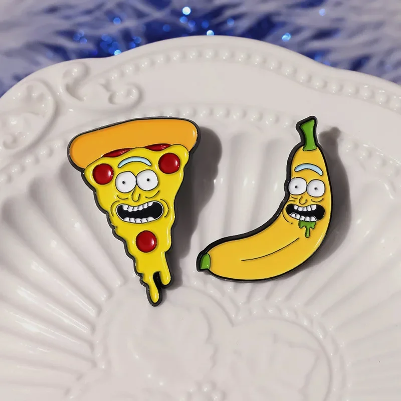 Cartoon food shaped enamel pin Pizza Avocado Banana Wrap Paper Mask Funny Brooch Hat Lapel Accessories Badge Jewelry Wholesale