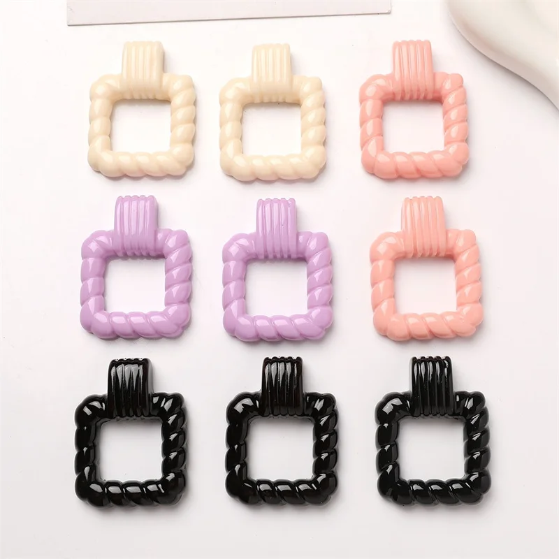New style 50pcs/lot color print geometry square shape resin cabochon beads diy jewelry garment hair accessory