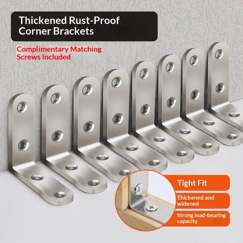 50Pcs Metal Right Angle Corner Brackets 90 Degree L Shaped Braces with Screws for Furniture Installation Home Renovation Works