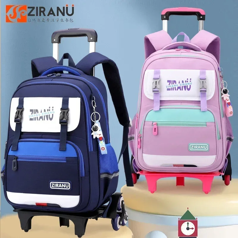 

Unisex Rolling School Bags Children Waterproof Backpack with Wheels Girls Trolley Luggage Bookbags Boy New Fashion Schoolbags