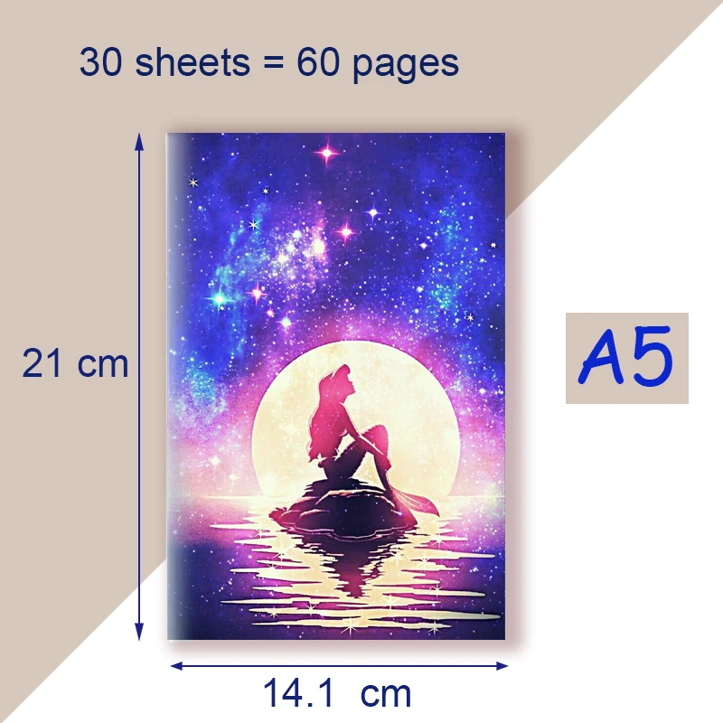 A5 Notebook Thread - The Little Mermaid - Cartoon Fanart Movie Disney Princess ARIEL Beauty Fish Sofia Stationery Note Book X366