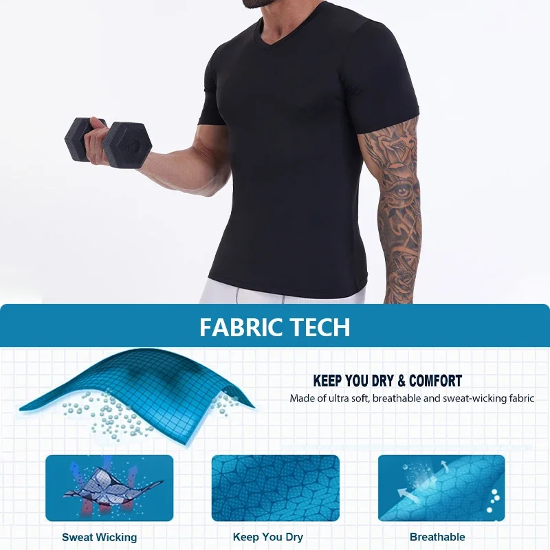 Compression Shirt Men Fitness Gym Body Shaper Sport Running T-Shirt Rashgard Tops Tee Quick Dry Short Sleeve Tops Male Shapewear