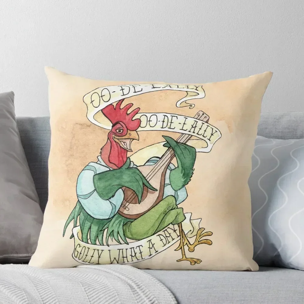 

Alan-A-Dale Rooster : OO-De-Lally Golly What A Day Tattoo Watercolor Painting Robin Hood Throw Pillow