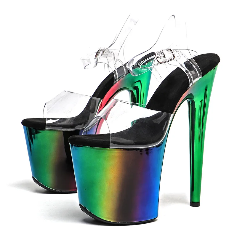 

New 20CM Extreme High Heel Rainbow Plated Peep Toe Women's Sandals Sexy Pole Dancing Shoes for Club Rave Photo Shoot shoe