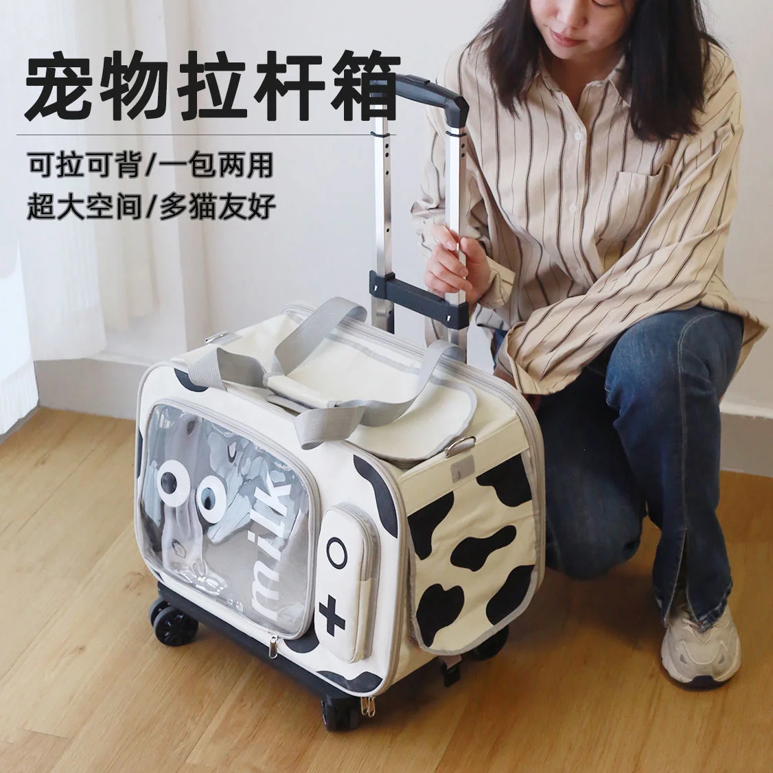 Breathable Puppy Carrier Pull Rod Box Pet Trolley Case Cat Travel Transport Bag Outing Portable Cat Cage Handbag Dog Backpack