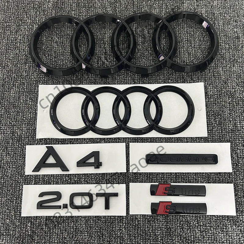 7pcs/set is suitable for the combination set of Quattro 2.0T Sline 2008-2017 before and after Audi A4 logo glossy black collar.