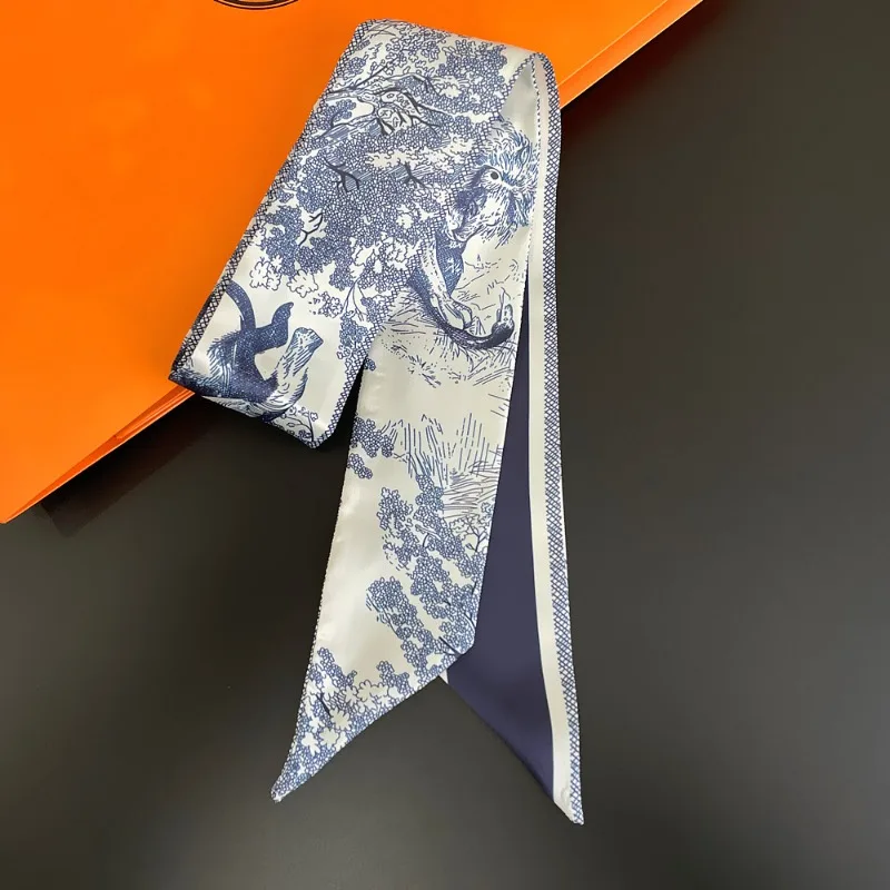 100*6cm Plant Jungle Printed Scarf for Women's Spring and Summer New Style Decorative Sharp Corner Streamer Hairband Small Scarf - Detail 1