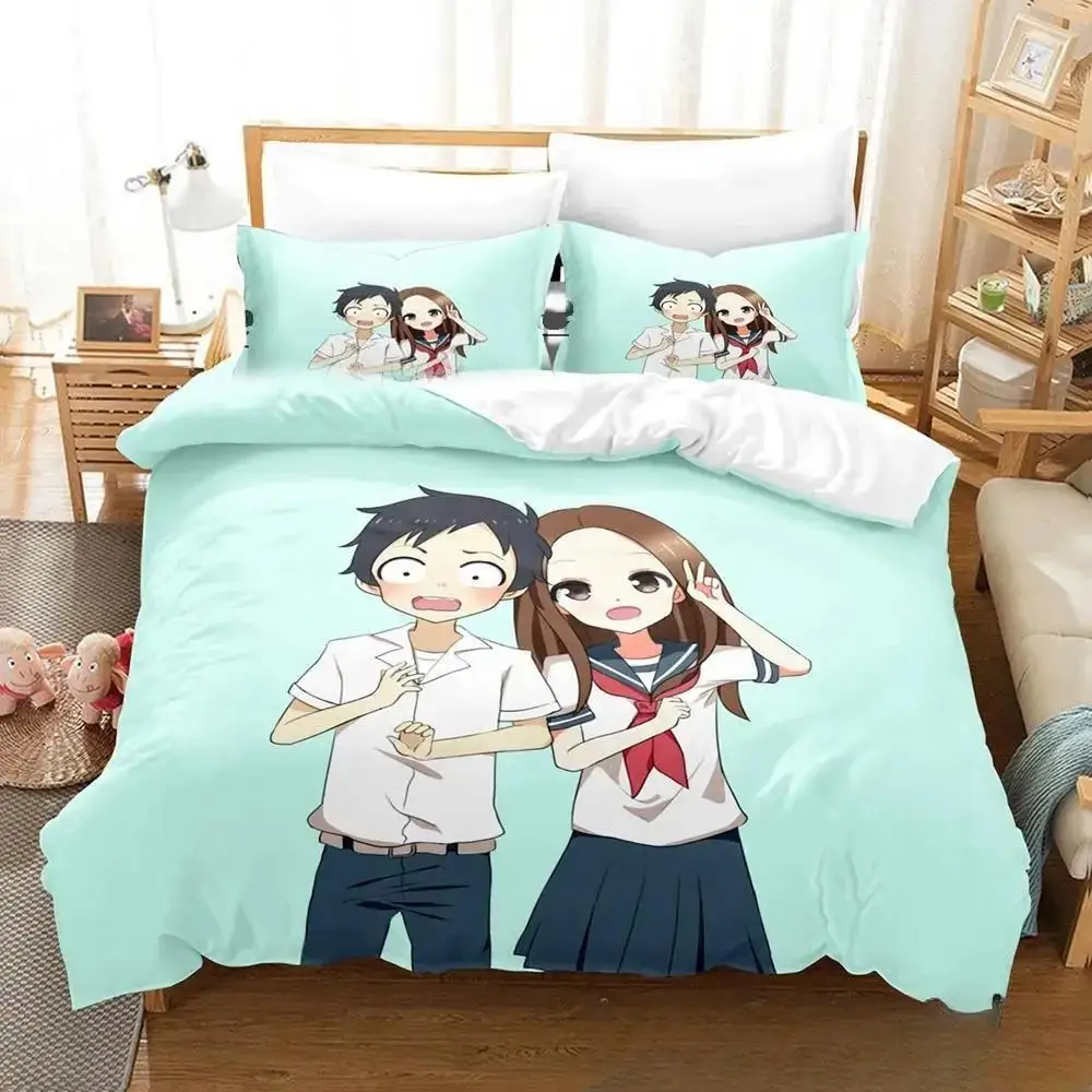 Teasing Master Takagi-san Bedding Set Single Twin Full Queen King Size Bed Set Adult Kid Bedroom Duvet cover Sets 3d Anime Bed