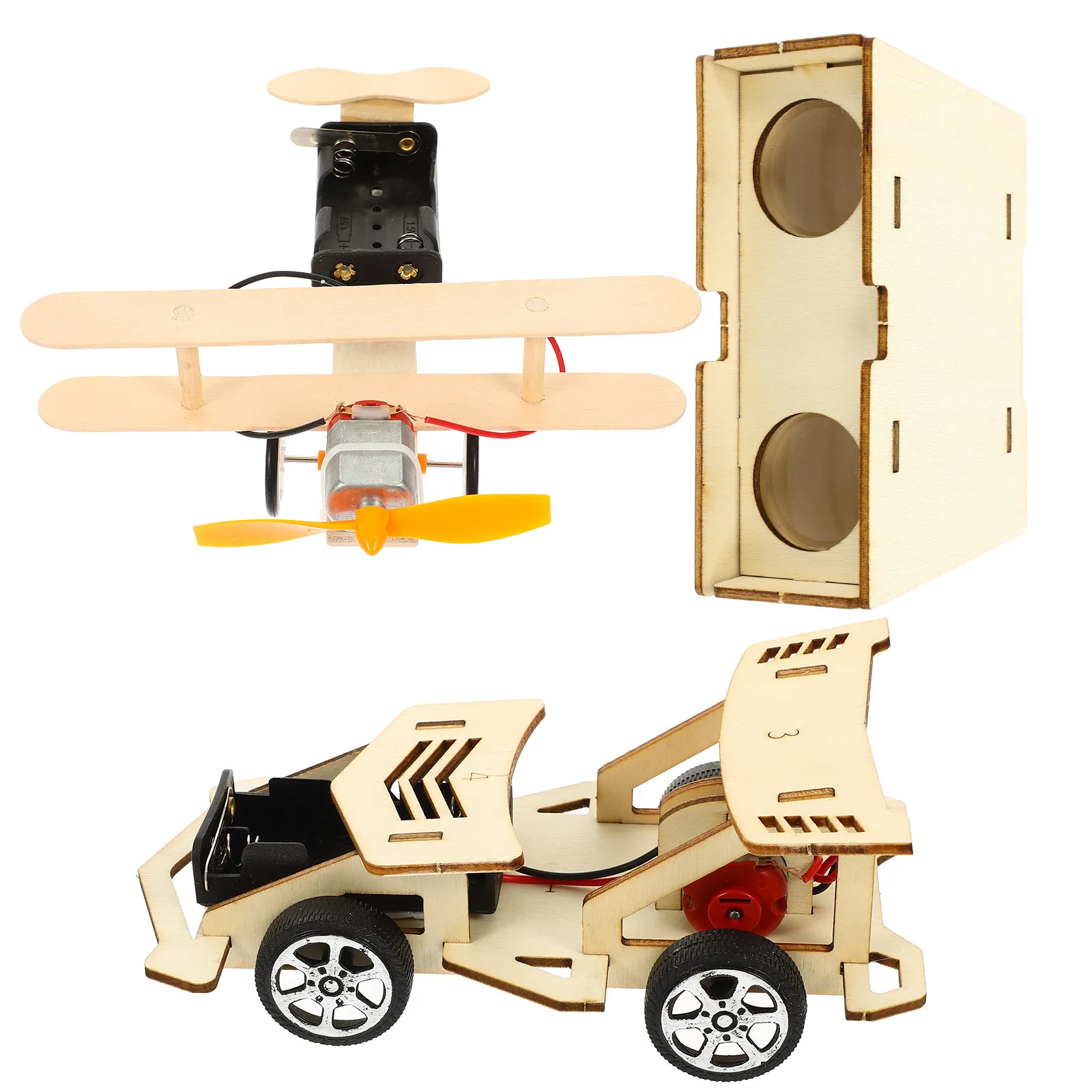 1 Set Kit de Montaje Científico de Madera DIY: Coche, Telescopio, Avión - Proyecto Educativo STEM para Niños, Juguete de Madera para la Creatividad Infantil