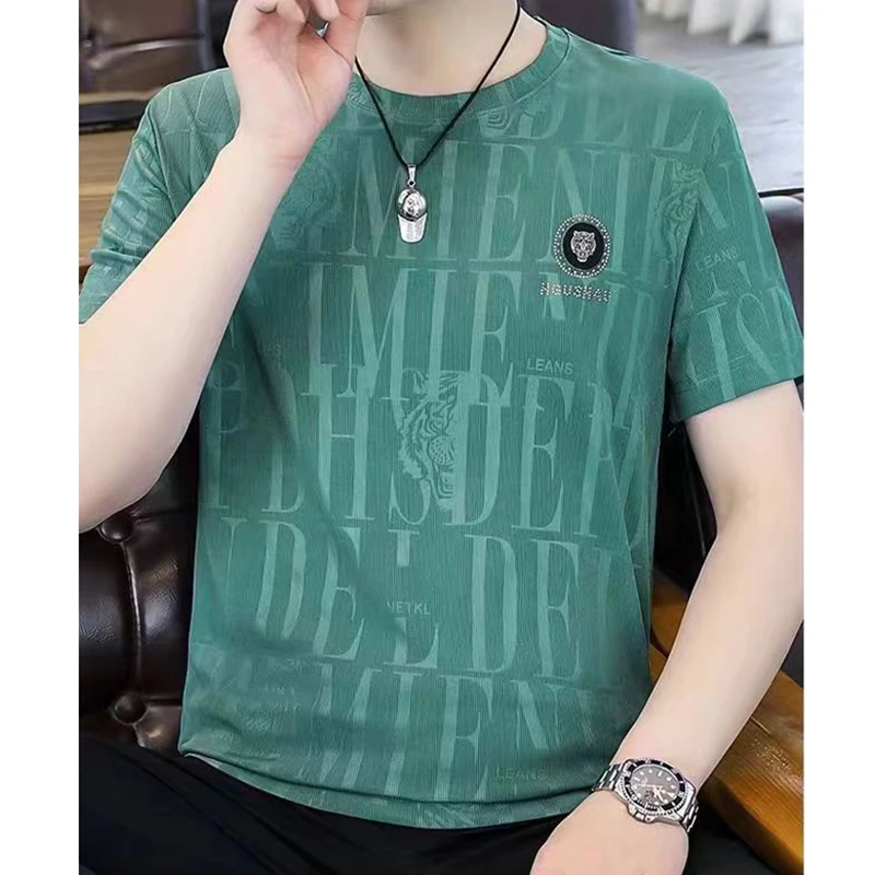 Fashion O-Neck Printed Letter Diamonds T-Shirts Men's Clothing 2024 Summer New Loose Korean Tops Casual Short Sleeve Tee Shirt