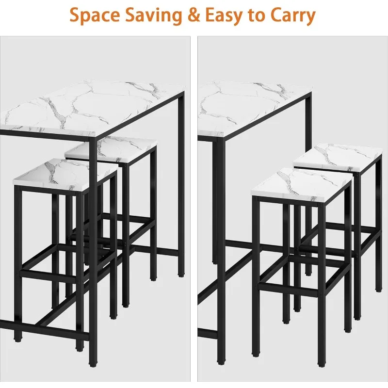 3 Piece Bar Table Set, Bar Table and Chairs Set of 2, Modern Counter Height Table with 2 Stools for Kitchen, Dining Room